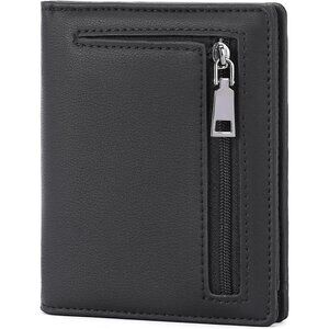 Men's A01Sky Black Genuine Leather Minimalist Wallets Card Zipper Coin Pocket